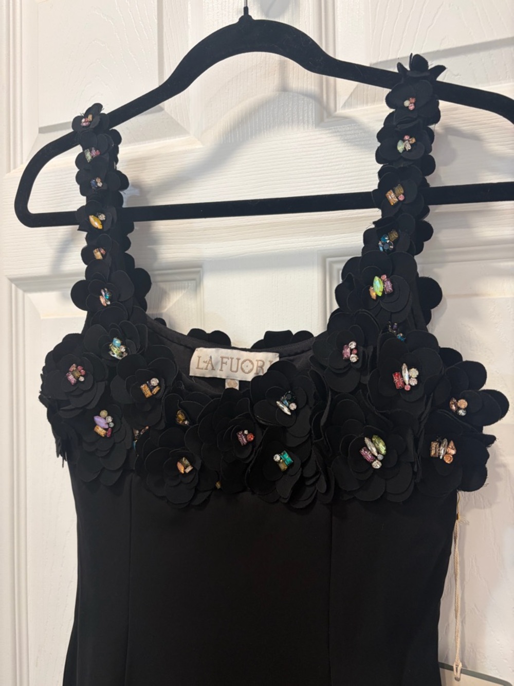 La Fuori Black Floral Embellished Dress